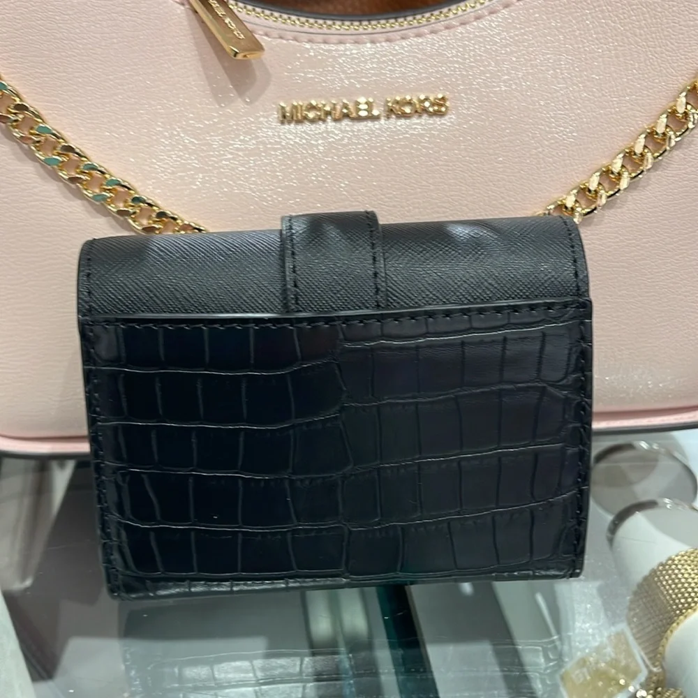 MICHAEL KORS CARMEN MEDIUM LOGO AND FAUX LEATHER WALLET BLACK  NWT